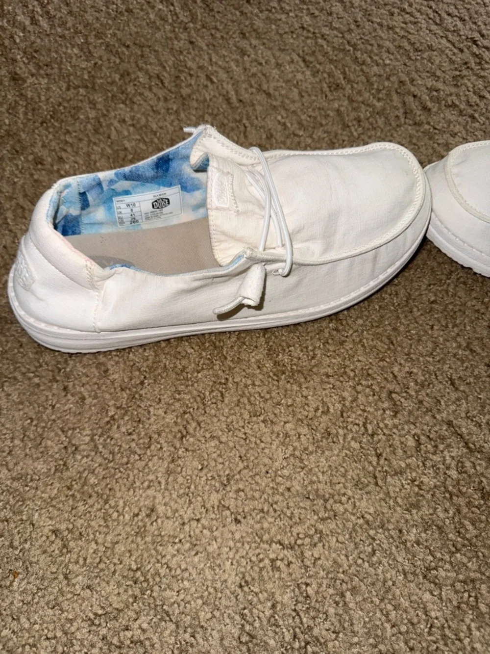 Hey Dude Women’s White Slip-On Sneakers with Blue Inner Pattern - Picture 5 of 13